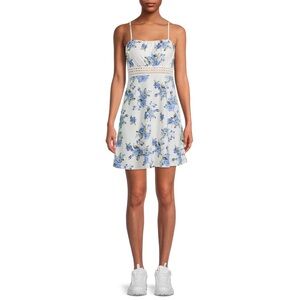 No Boundaries Juniors Crochet Waist Dress White And Blue Floral‎ Size XS